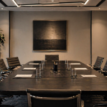 Executive boardroom with subtle misalignment symbolizing how leadership decisions determine outcomes before system performance is visible
