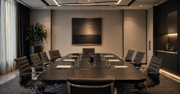 Executive boardroom with subtle misalignment symbolizing how leadership decisions determine outcomes before system performance is visible